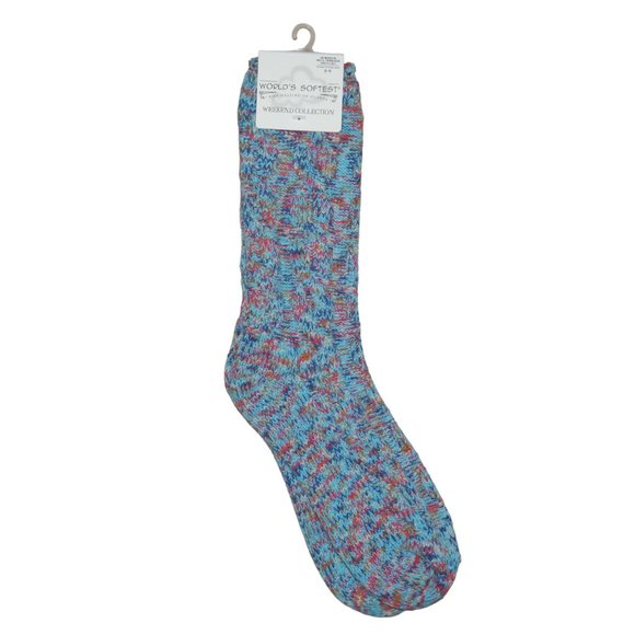 Worlds Softest Socks Ragg Cable Crew Womens Size 6-11 Light Blue Multicolor Gift - Picture 4 of 4